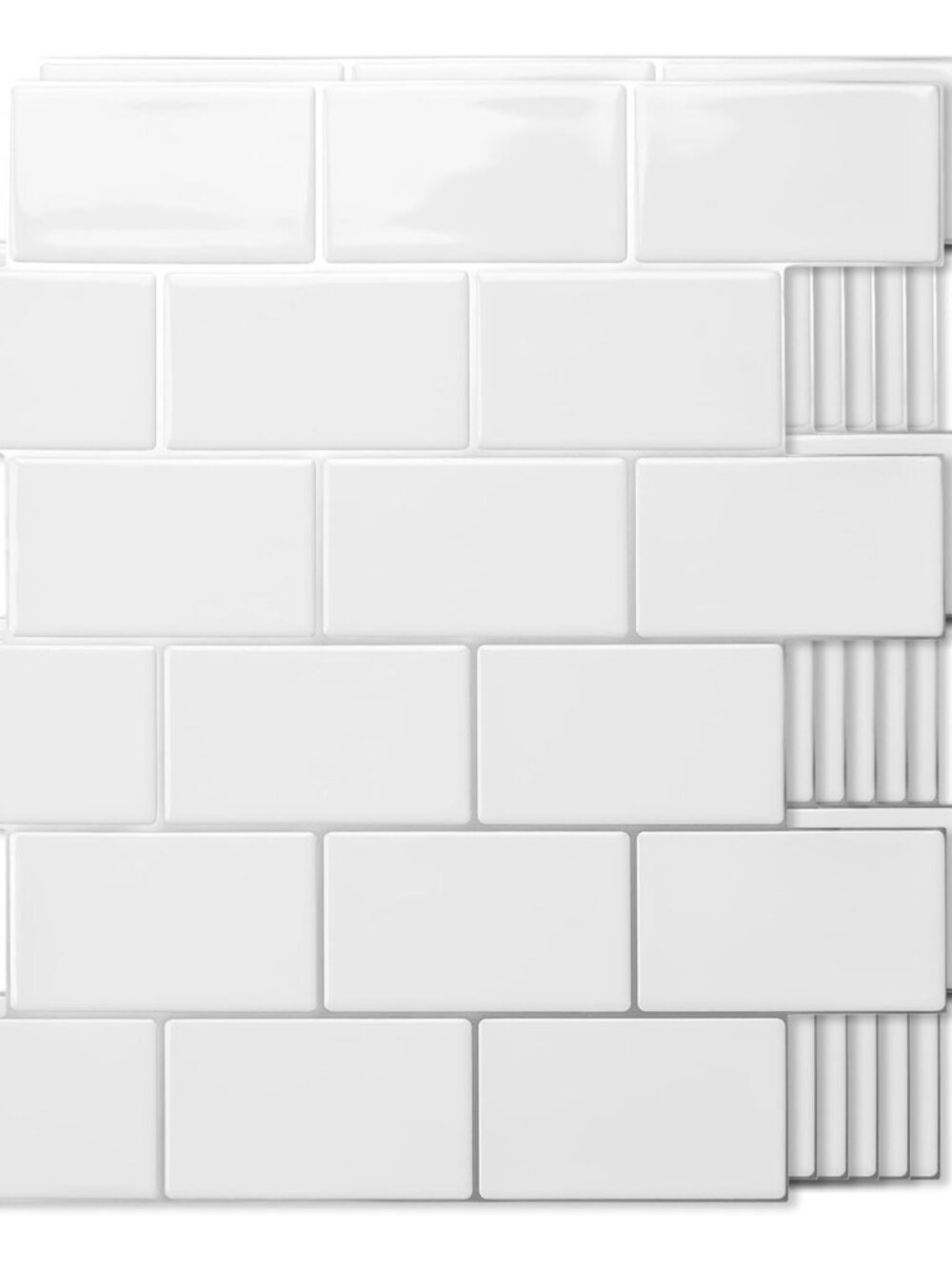 10-Pack Subway Peel and Stick Backsplash, White with Silver Grout
